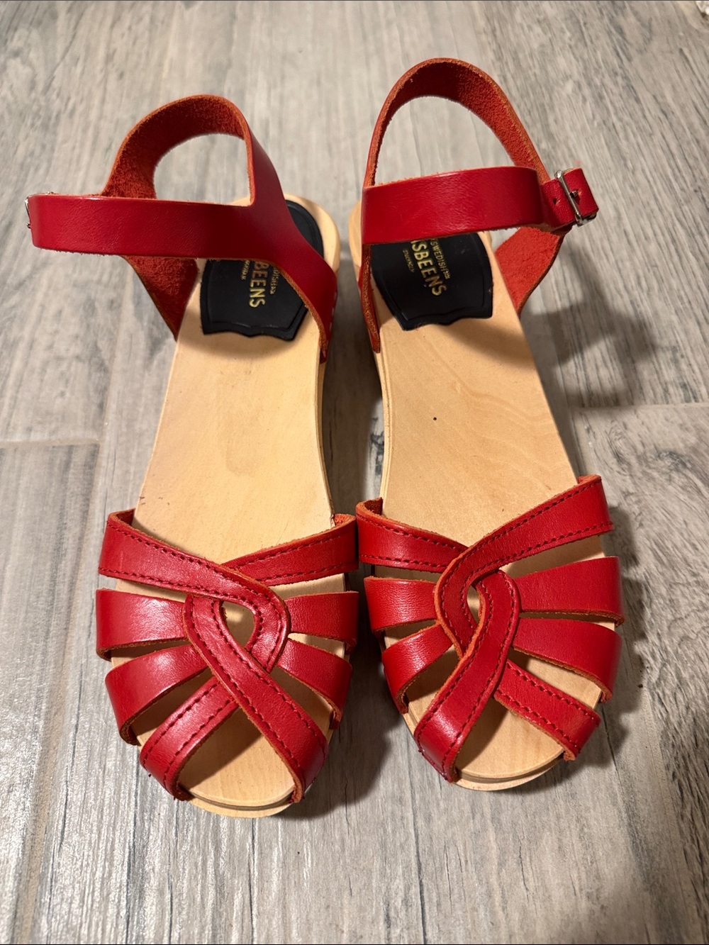 Swedish Hasbeens Red Leather Strappy Sandals